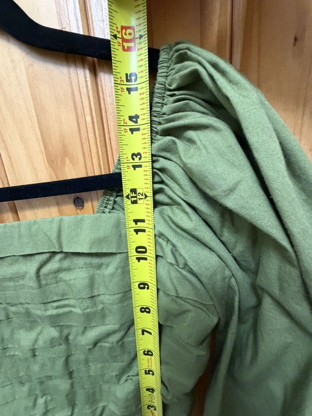 Abercrombie & Fitch Green Puff Sleeve Ruched Blouse Y2K Smocked Milkmaid Top S - Picture 7 of 7